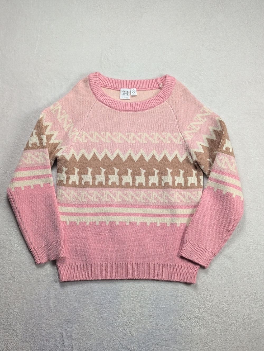 Deux Par Deux Dusty Pink Llama Jacquard Knit Sweater Girls Size 10